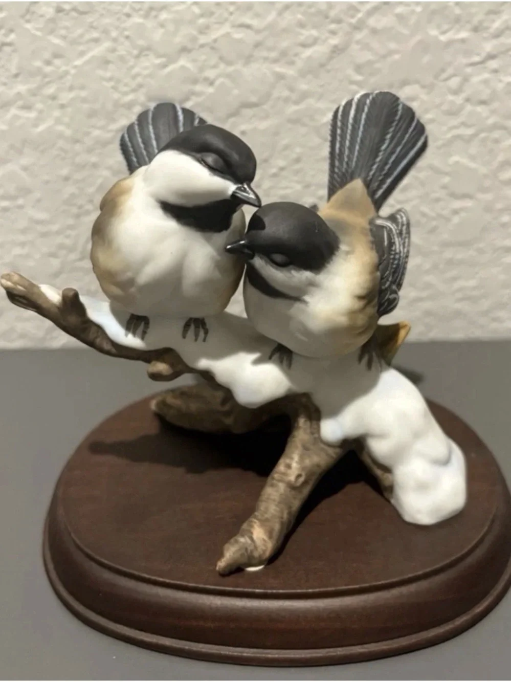 Masterpiece Porcelain Chickadees Bird Figurine 1991 Winter Snow Branch Art Decor
